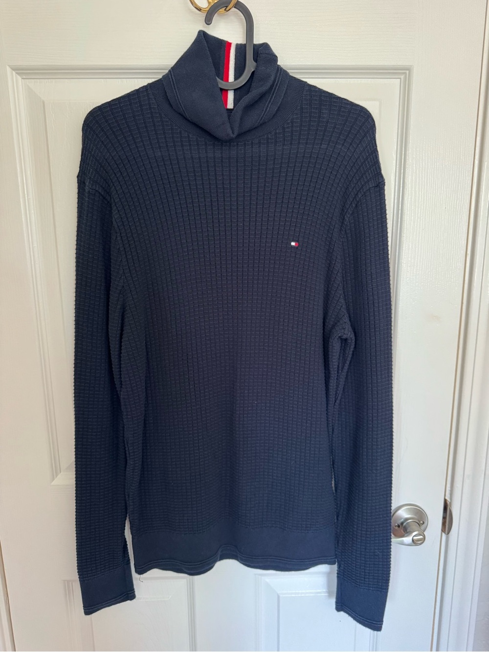 Tommy Hilfiger Navy Waffle Turtleneck with Signature Stripe
